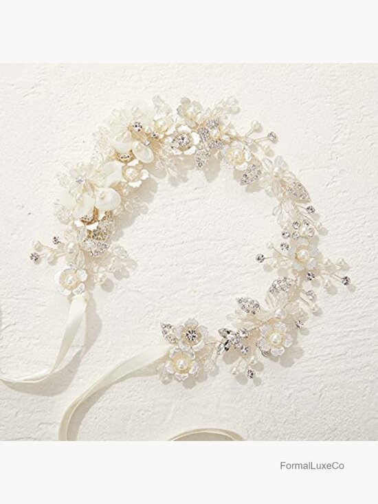 Pearl Bridal Headband Silver Crystal Flower Hair Accessories for Women
